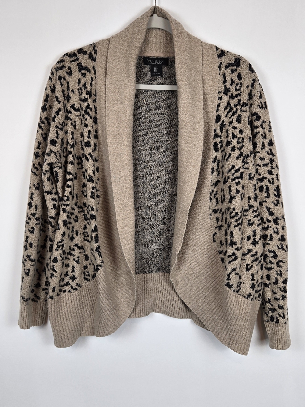Rachel Zoe Warm & Soft Taupe and Black Leopard-Print Open Cardigan